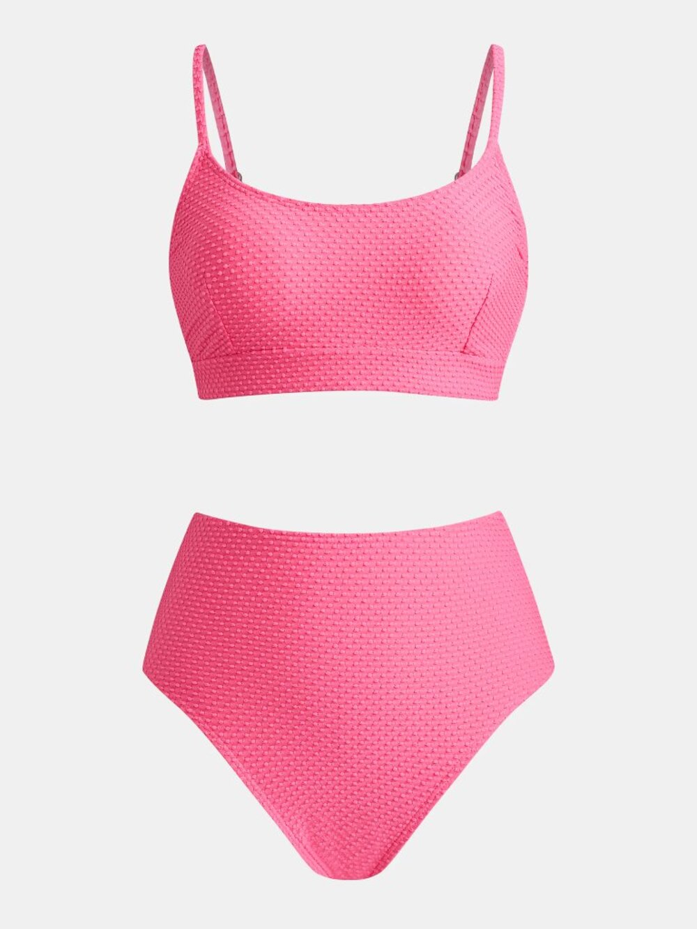 NWT ✨ CUPSHE Hot Pink Textured Bikini Top & High-Rise Bottoms Set - Size: M - Picture 4 of 6